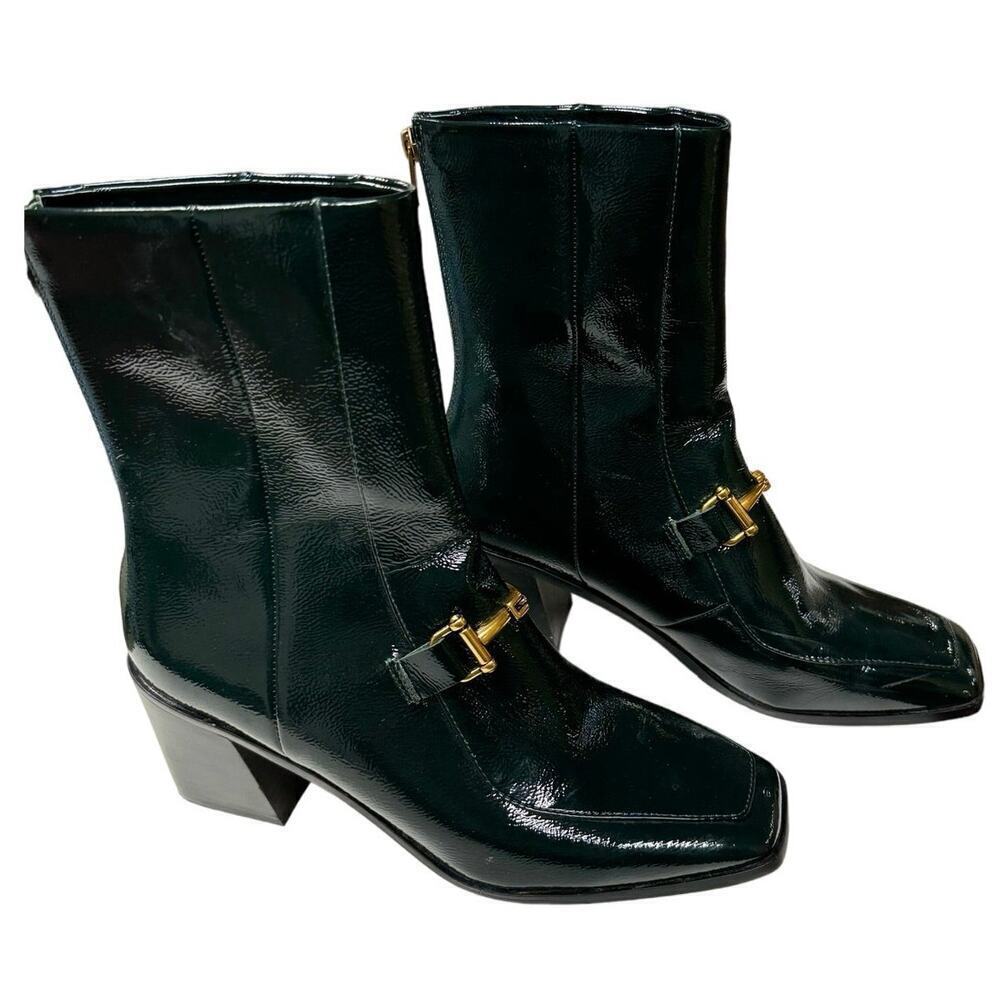 ZAC Zac Posen Black Heeled Boots with Gold Detail - Picture 7 of 14